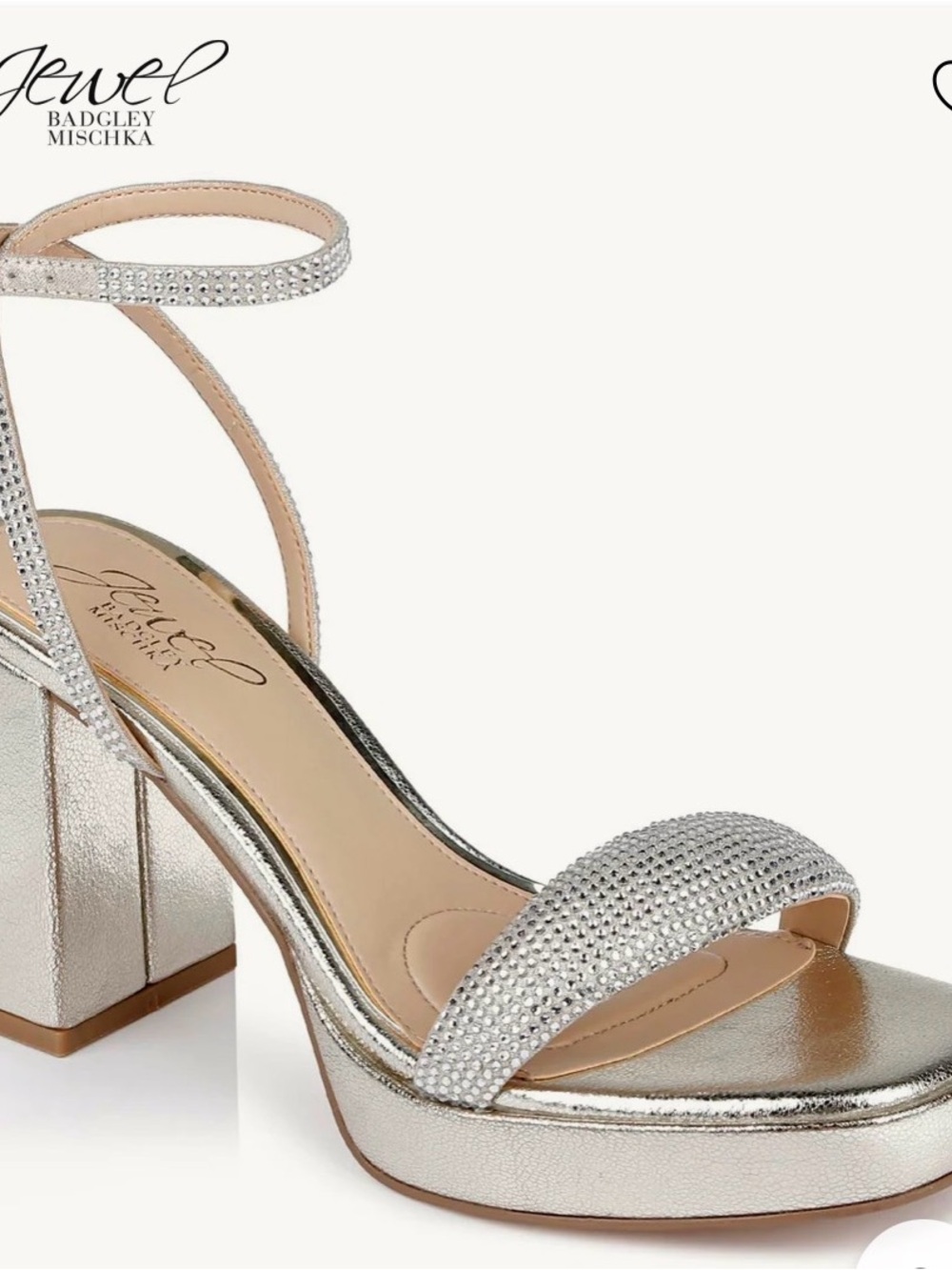 NWT! Women’s Jewel Badgley Mischka Teddi Platform Block Heels in silver Size 9